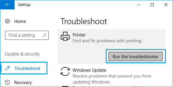 Run the Printer Troubleshooter